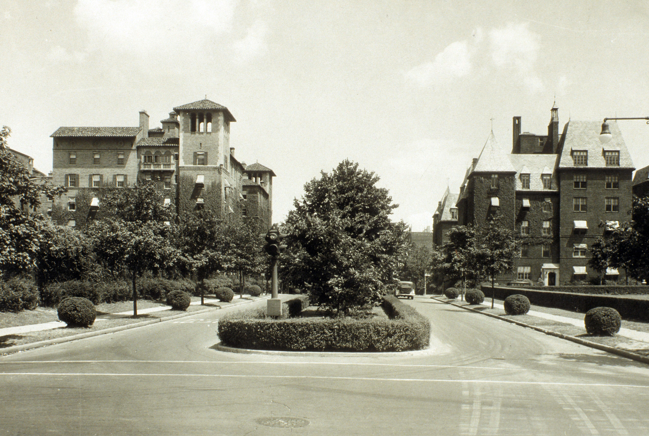 Vintage photo of 34th Avenue looking east, with the Chateau and Towers buildings